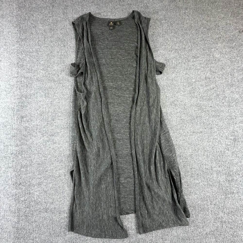 Catherine Malandrino Sweater Vest Womens Small Gray 100% Linen Open Front Belted